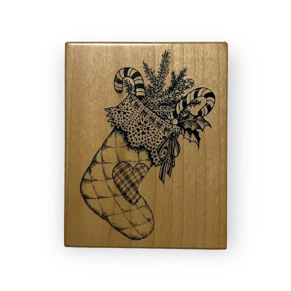 Vintage 1995 PSX Designs Christmas Stocking Wood & Rubber Stamp K1520 Rare, HTF